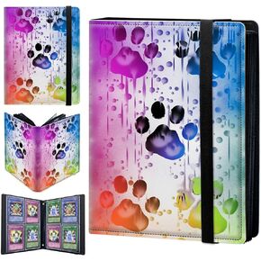 Watercolor Dog Paws Pattern 4 Pocket Card Binder 240 Cards Slot Faux Leather