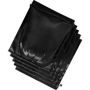 Satin Bags with Drawstring and Toggle - Cinch and Ditty Pouch for Travel, Bedroom and Wardrobe (14 x 17 inch - 6 pack, Black)