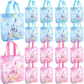 W WINTMING 24 Pcs Princess Prince Party Favor Bags, Floral Castle Candy Goodie Bags, Pink Blue Princess Prince Birthday Gift Bags with Handles for Kids Boys Girls