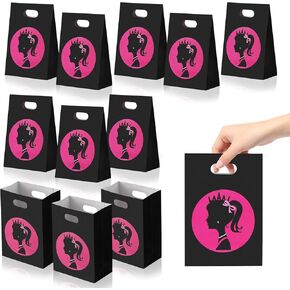XUWAIDSGN 24 pieces Cute Girl Party Bags Black Princess Goodie Candy Treat Paper Bags Gift Bags Party Supplies for Cute Girl Themed Party… (Pink)