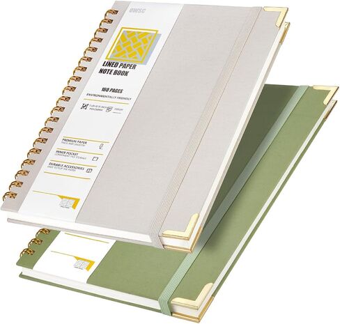 Lined Spiral Notebook with thick 110 GSM Papers, 320 Pages B5 Size College Ruled Notebook, Hardcover 7.1 x 10 Inches Journal for Women and Men, Notebooks for work, School, 2 Pack Grey Green in Saudi Arabia