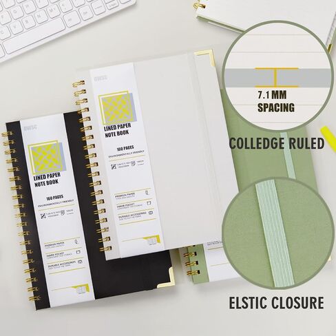 Lined Spiral Notebook with thick 110 GSM Papers, 320 Pages B5 Size College Ruled Notebook, Hardcover 7.1 x 10 Inches Journal for Women and Men, Notebooks for work, School, 2 Pack Grey Green in Saudi Arabia