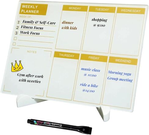 Desktop Thickened Acrylic Dry Erase Board, Weekly White Board with to Do List, Tabletop Whiteboard with Stand, Frameless Dry Erase White Board，9.5"x6.7" for Office, Home, School(Desktop-WH-1724) in Saudi Arabia