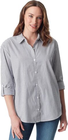 Gloria Vanderbilt Women's Plus Size Amanda Oversized Button Down Shirt with Roll-tab Sleeves, Black Lurex in Kuwait