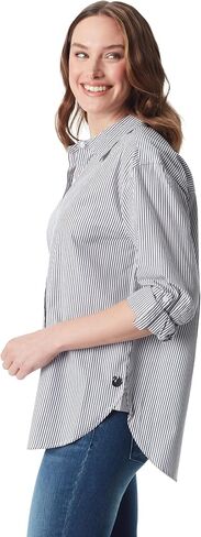 Gloria Vanderbilt Women's Plus Size Amanda Oversized Button Down Shirt with Roll-tab Sleeves, Black Lurex in Kuwait