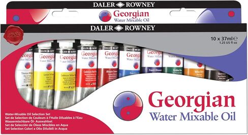 Daler Rowney Georgian 10-Tube Selection Water Mixable Oil Paint Set - Art Paints for Canvas Paper and More - Oil Painting Supplies for Artists and Students - Artist Oil Paint for Any Skill Set in Kuwait