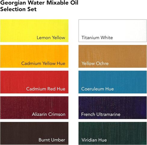 Daler Rowney Georgian 10-Tube Selection Water Mixable Oil Paint Set - Art Paints for Canvas Paper and More - Oil Painting Supplies for Artists and Students - Artist Oil Paint for Any Skill Set in Kuwait
