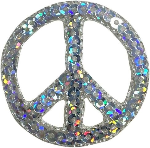 Sequin Peace Sign, Embroidered, Iron on Patch (Silver) in Kuwait