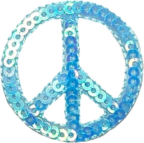 Sequin Peace Sign, Embroidered, Iron on Patch (Silver) in Kuwait