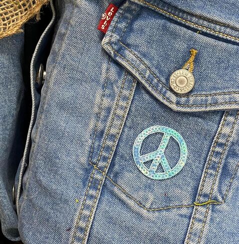 Sequin Peace Sign, Embroidered, Iron on Patch (Silver) in Kuwait