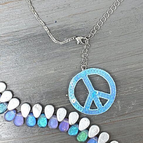 Sequin Peace Sign, Embroidered, Iron on Patch (Silver) in Kuwait