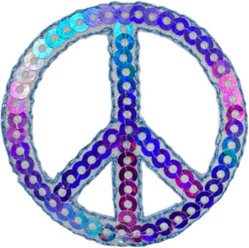 Sequin Peace Sign, Embroidered, Iron on Patch (Silver) in Kuwait