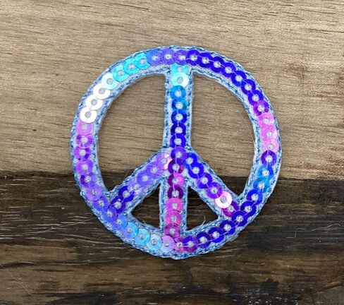 Sequin Peace Sign, Embroidered, Iron on Patch (Silver) in Kuwait