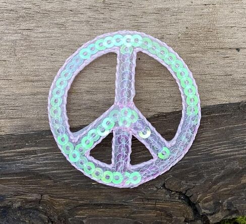 Sequin Peace Sign, Embroidered, Iron on Patch (Silver) in Kuwait