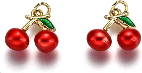 DanLingJewelry 5Pcs Red Cherry Charms Enamel Food Cute Fruit Charms Mini Cherry Dangle Charms for Jewelry Making Crafting DIY in Kuwait