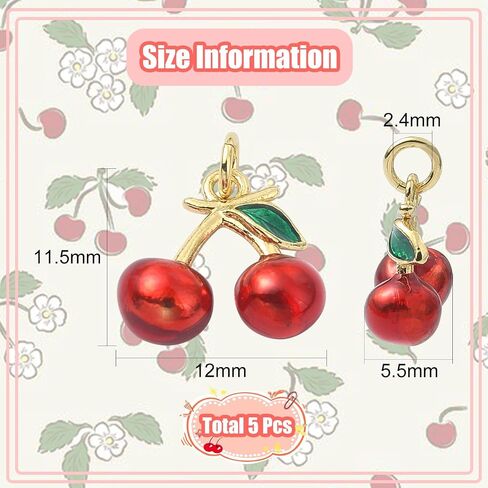 DanLingJewelry 5Pcs Red Cherry Charms Enamel Food Cute Fruit Charms Mini Cherry Dangle Charms for Jewelry Making Crafting DIY in Kuwait