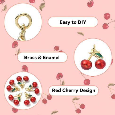 DanLingJewelry 5Pcs Red Cherry Charms Enamel Food Cute Fruit Charms Mini Cherry Dangle Charms for Jewelry Making Crafting DIY in Kuwait