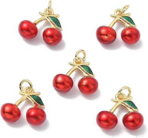 DanLingJewelry 5Pcs Red Cherry Charms Enamel Food Cute Fruit Charms Mini Cherry Dangle Charms for Jewelry Making Crafting DIY in Kuwait