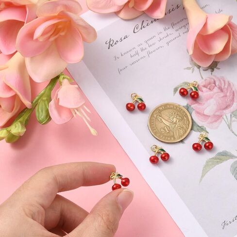 DanLingJewelry 5Pcs Red Cherry Charms Enamel Food Cute Fruit Charms Mini Cherry Dangle Charms for Jewelry Making Crafting DIY in Kuwait