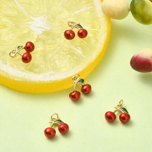 DanLingJewelry 5Pcs Red Cherry Charms Enamel Food Cute Fruit Charms Mini Cherry Dangle Charms for Jewelry Making Crafting DIY in Kuwait