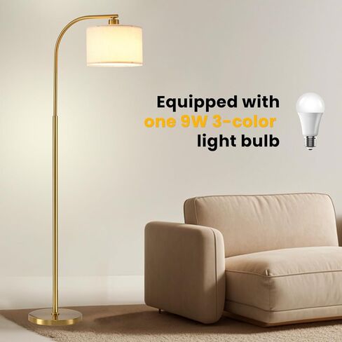 Tall Floor Lamp for Living Room,65'' Modern Standing Lamps with 9W LED Bulb,Dimmable Floor Light with Fabric Shade,Gold Tall Lamp for Bedroom Office Study Room Corner Dining Room in Saudi Arabia