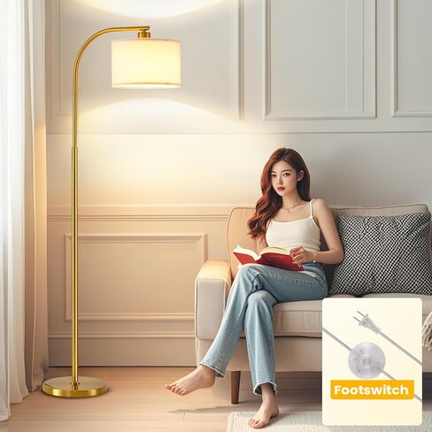 Tall Floor Lamp for Living Room,65'' Modern Standing Lamps with 9W LED Bulb,Dimmable Floor Light with Fabric Shade,Gold Tall Lamp for Bedroom Office Study Room Corner Dining Room in Saudi Arabia