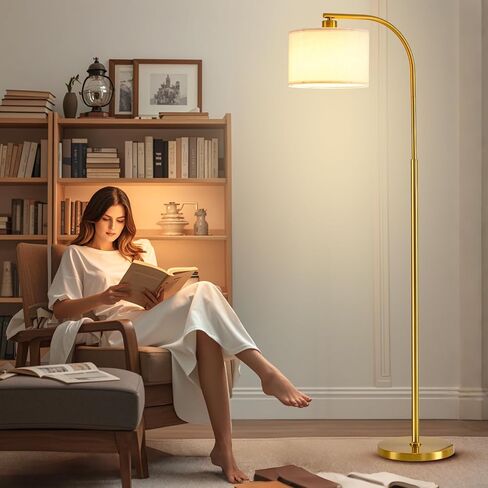 Tall Floor Lamp for Living Room,65'' Modern Standing Lamps with 9W LED Bulb,Dimmable Floor Light with Fabric Shade,Gold Tall Lamp for Bedroom Office Study Room Corner Dining Room in Saudi Arabia