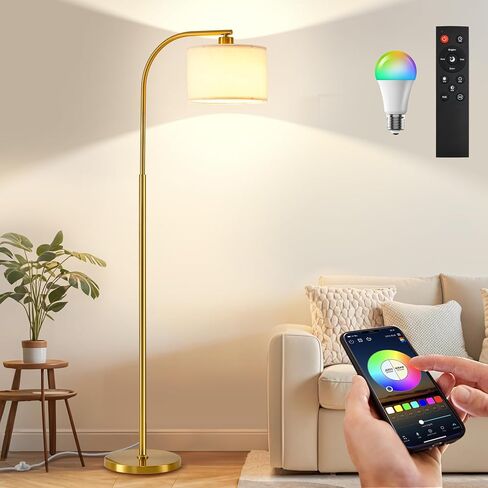 Tall Floor Lamp for Living Room,65'' Modern Standing Lamps with 9W LED Bulb,Dimmable Floor Light with Fabric Shade,Gold Tall Lamp for Bedroom Office Study Room Corner Dining Room in Saudi Arabia
