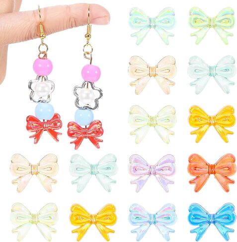 100pcs Acrylic Bow Beads, Transparent Mixed Color Bowknot Aesthetic Beads Colorful Pretty Beads Bow Charms for DIY Bracelet Necklace Earring Keychain Crafts Jewelry Making(Color A) in Saudi Arabia