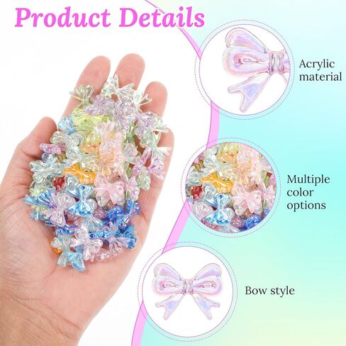 100pcs Acrylic Bow Beads, Transparent Mixed Color Bowknot Aesthetic Beads Colorful Pretty Beads Bow Charms for DIY Bracelet Necklace Earring Keychain Crafts Jewelry Making(Color A) in Saudi Arabia