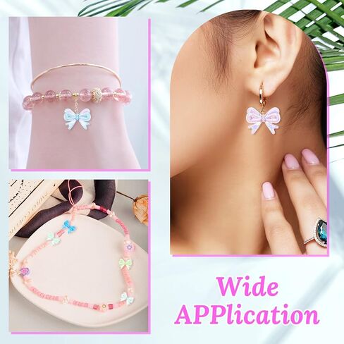 100pcs Acrylic Bow Beads, Transparent Mixed Color Bowknot Aesthetic Beads Colorful Pretty Beads Bow Charms for DIY Bracelet Necklace Earring Keychain Crafts Jewelry Making(Color A) in Saudi Arabia