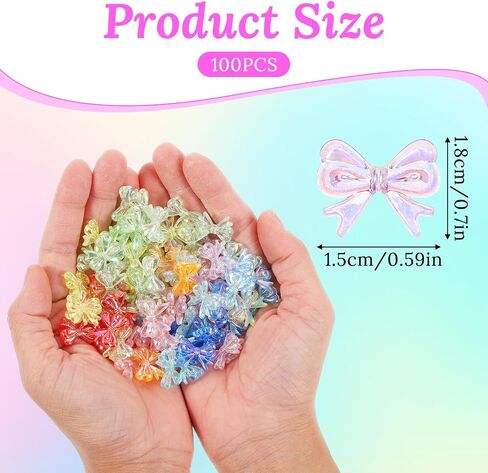 100pcs Acrylic Bow Beads, Transparent Mixed Color Bowknot Aesthetic Beads Colorful Pretty Beads Bow Charms for DIY Bracelet Necklace Earring Keychain Crafts Jewelry Making(Color A) in Saudi Arabia