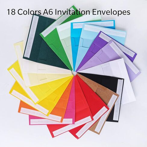 72 مجموعة 18 لونا أظرف دعوة A6 PEEL & SEAL SELF-SELL 4 3/4 × 6 1/2 مظاريف مع بطاقات مطوية A6 NOTECards وورقة الورق لدعوة العطاء دعوة MISIOND DIY MATER in Kuwait