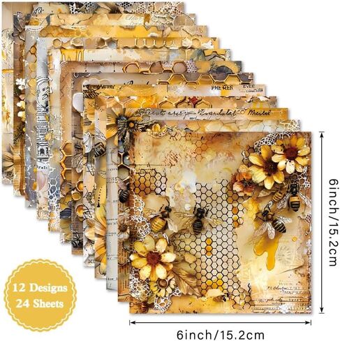 Bee Pattern Origami Paper Pack 24 Sheets Single-Sided 6''x6'' Honey Background Honeycomb Scrapbook Harvesting Season Craft Paper for Card Making Photo Album Decor Album Supplies(B-style) in Kuwait