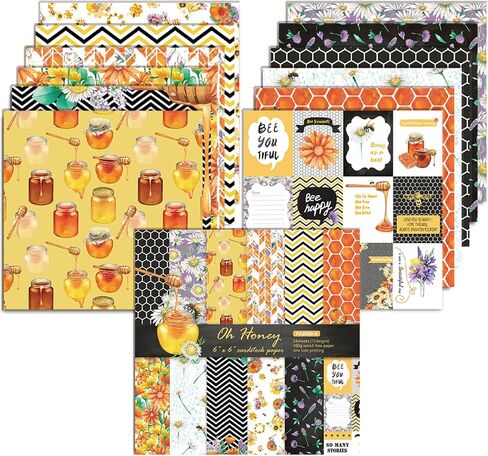 Bee Pattern Origami Paper Pack 24 Sheets Single-Sided 6''x6'' Honey Background Honeycomb Scrapbook Harvesting Season Craft Paper for Card Making Photo Album Decor Album Supplies(B-style) in Kuwait