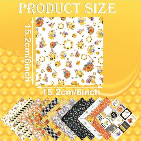 Bee Pattern Origami Paper Pack 24 Sheets Single-Sided 6''x6'' Honey Background Honeycomb Scrapbook Harvesting Season Craft Paper for Card Making Photo Album Decor Album Supplies(B-style) in Kuwait