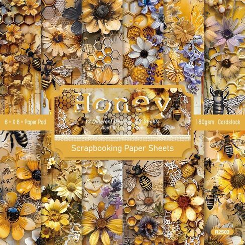 Bee Pattern Origami Paper Pack 24 Sheets Single-Sided 6''x6'' Honey Background Honeycomb Scrapbook Harvesting Season Craft Paper for Card Making Photo Album Decor Album Supplies(B-style) in Kuwait
