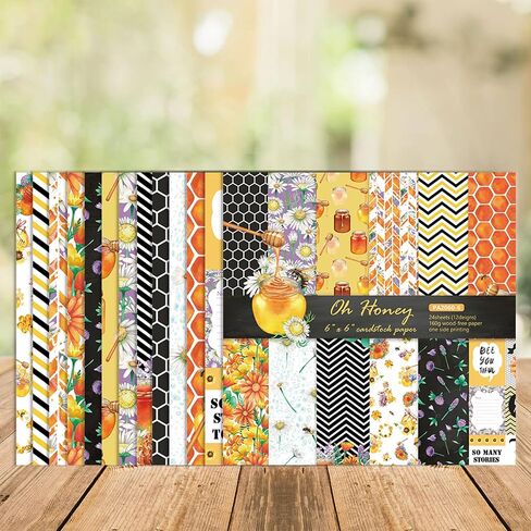 Bee Pattern Origami Paper Pack 24 Sheets Single-Sided 6''x6'' Honey Background Honeycomb Scrapbook Harvesting Season Craft Paper for Card Making Photo Album Decor Album Supplies(B-style) in Kuwait