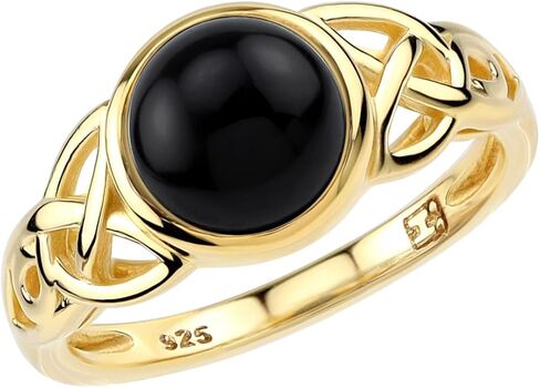 Silvershake 8mm Natural Round Shape Black Onyx 925 Sterling Silver Triquetra Celtic Knot Solitaire Ring Size 7 in Kuwait