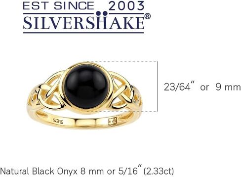 Silvershake 8mm Natural Round Shape Black Onyx 925 Sterling Silver Triquetra Celtic Knot Solitaire Ring Size 7 in Kuwait