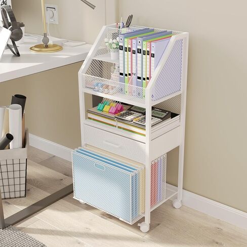 Rolling File Cart with Wheels - Utility Storage Cart with Drawers for Office, Home, Classroom Organization, Rolling Cart for Books, Files, and Supplies（Rustic Brown and Black） in Saudi Arabia