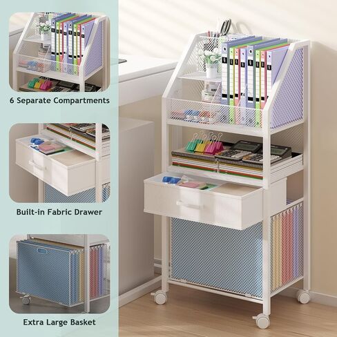 Rolling File Cart with Wheels - Utility Storage Cart with Drawers for Office, Home, Classroom Organization, Rolling Cart for Books, Files, and Supplies（Rustic Brown and Black） in Saudi Arabia