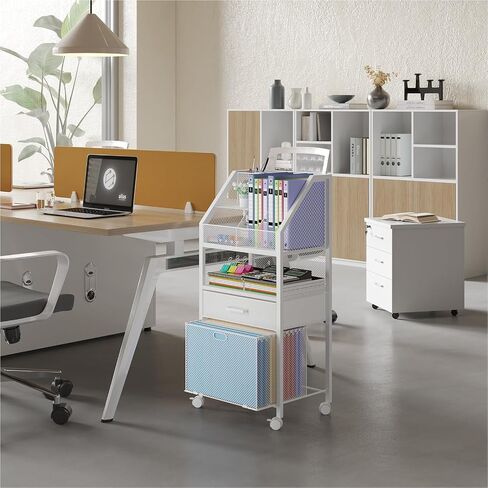 Rolling File Cart with Wheels - Utility Storage Cart with Drawers for Office, Home, Classroom Organization, Rolling Cart for Books, Files, and Supplies（Rustic Brown and Black） in Saudi Arabia