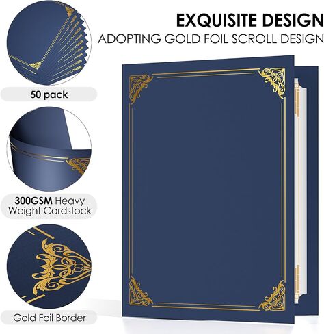 10 Pack Certificate Holders, Navy Blue Diploma Holders Certificate Covers with Gold Foil Border, Award Certificates Holder for Letter Size 8.5 x 11 Certificate Paper, Documents, Graduation in Saudi Arabia