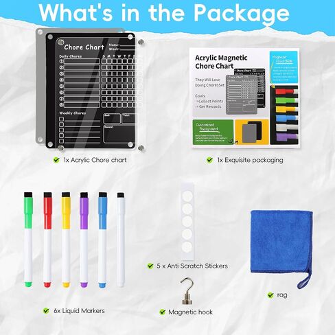 Acrylic Magnetic Chore Chart for Kids, Transparent Erasable Reward Chart for Teens and Adults Chore Checklist with 6 Markers and Towel in Kuwait