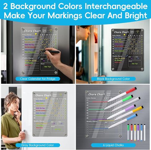 Acrylic Magnetic Chore Chart for Kids, Transparent Erasable Reward Chart for Teens and Adults Chore Checklist with 6 Markers and Towel in Kuwait