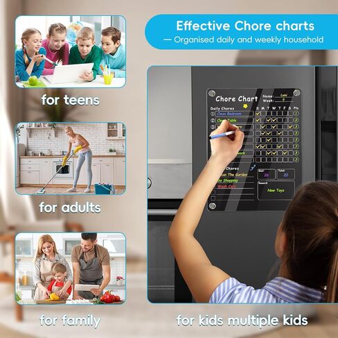 Acrylic Magnetic Chore Chart for Kids, Transparent Erasable Reward Chart for Teens and Adults Chore Checklist with 6 Markers and Towel in Kuwait