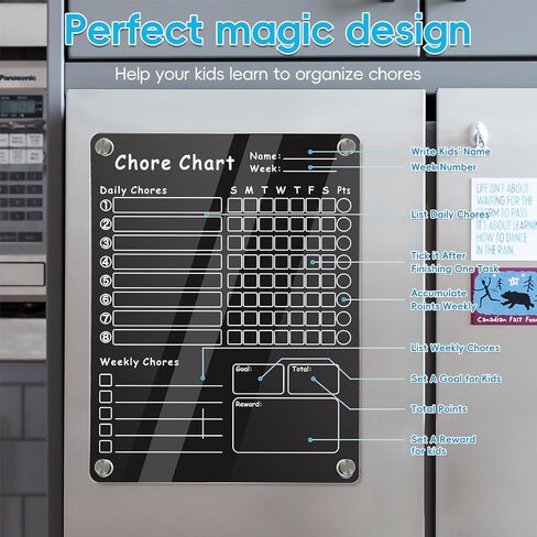 Acrylic Magnetic Chore Chart for Kids, Transparent Erasable Reward Chart for Teens and Adults Chore Checklist with 6 Markers and Towel in Kuwait