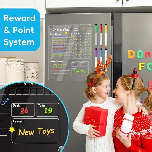 Acrylic Magnetic Chore Chart for Kids, Transparent Erasable Reward Chart for Teens and Adults Chore Checklist with 6 Markers and Towel in Kuwait