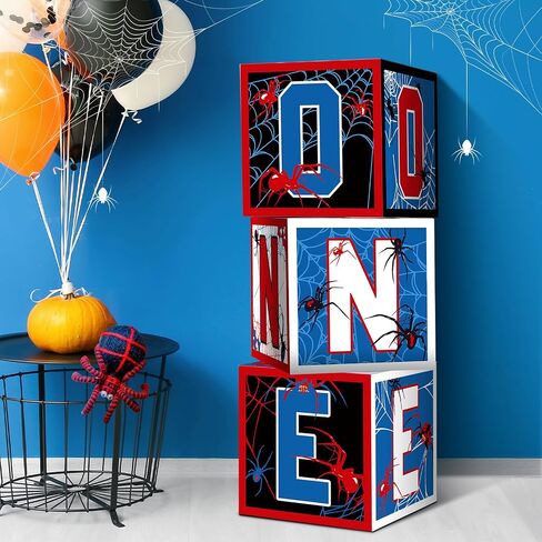 4 Pcs Spider 4th Birthday Decoration Spider Theme Balloon Boxes One Baby Letter Box Theme One Blocks for Boy Fourth Birthday Party Decoration Backdrop Photoshoot Props in Kuwait